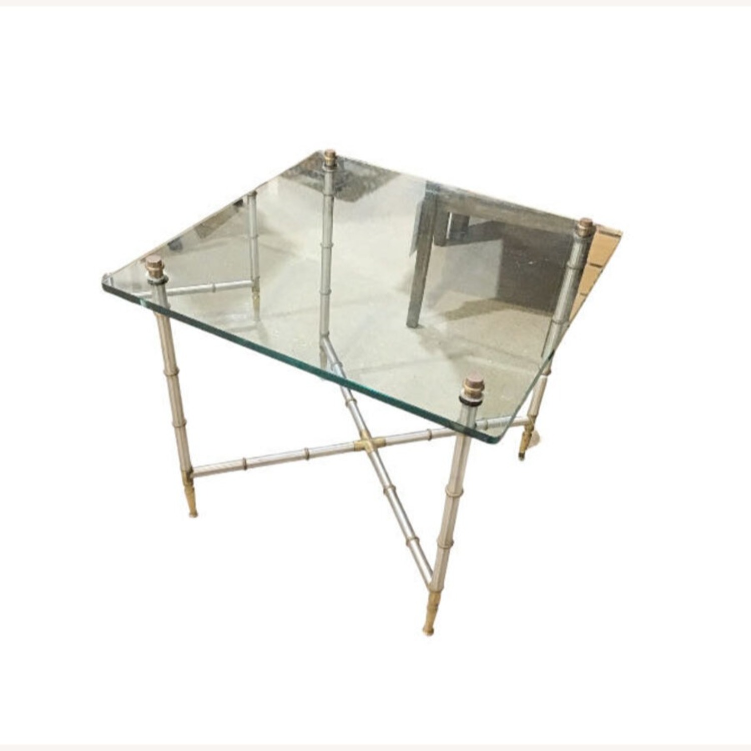 Metal Faux Bamboo Base W Glass Top Side Table - image-1