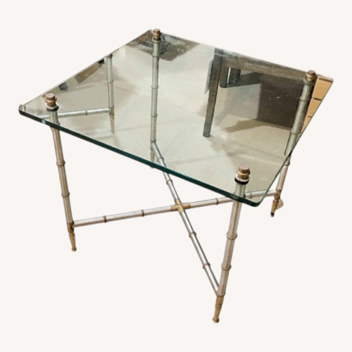 Used Metal Faux Bamboo Base W Glass Top Side Table for sale on AptDeco