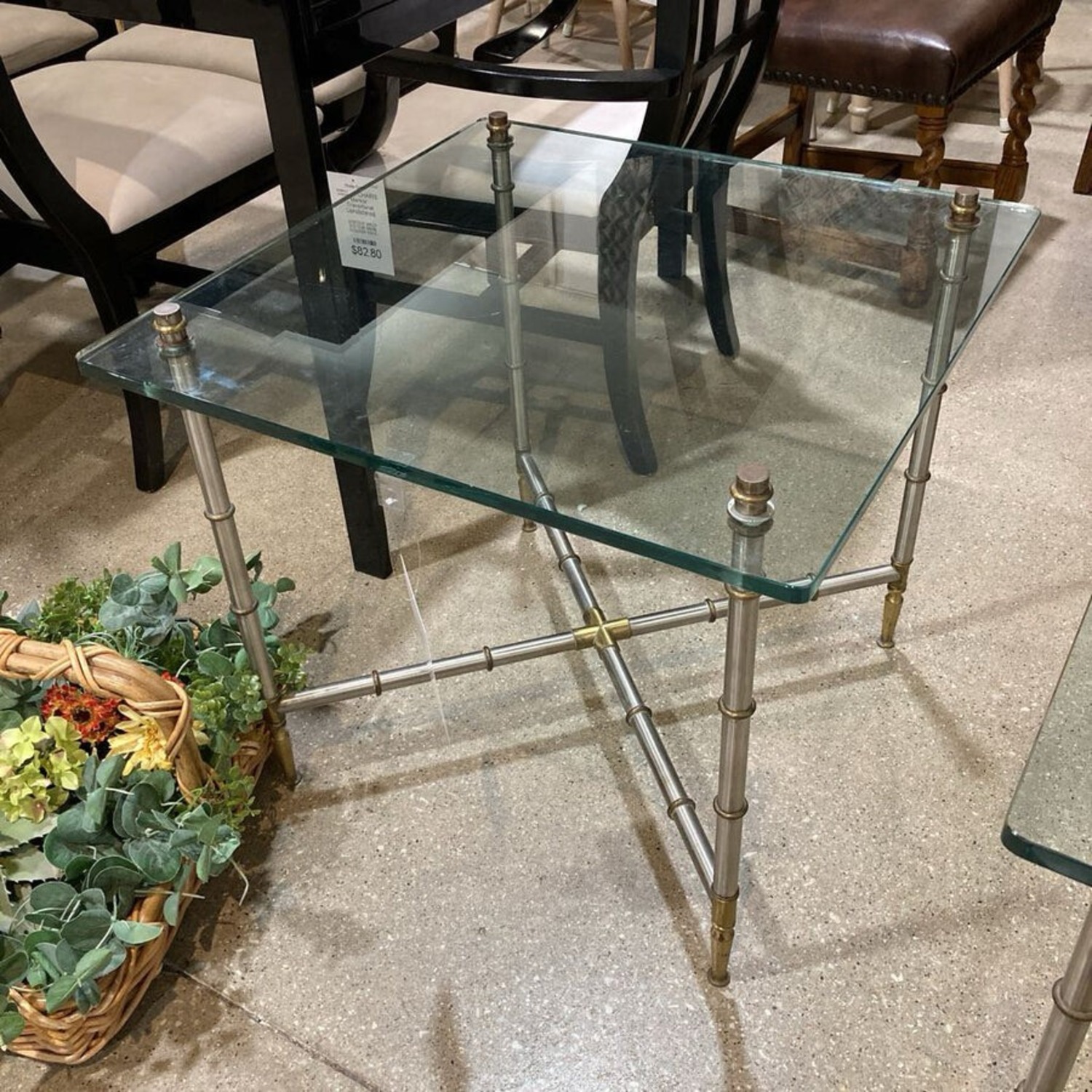 Metal Faux Bamboo Base W Glass Top Side Table - image-2