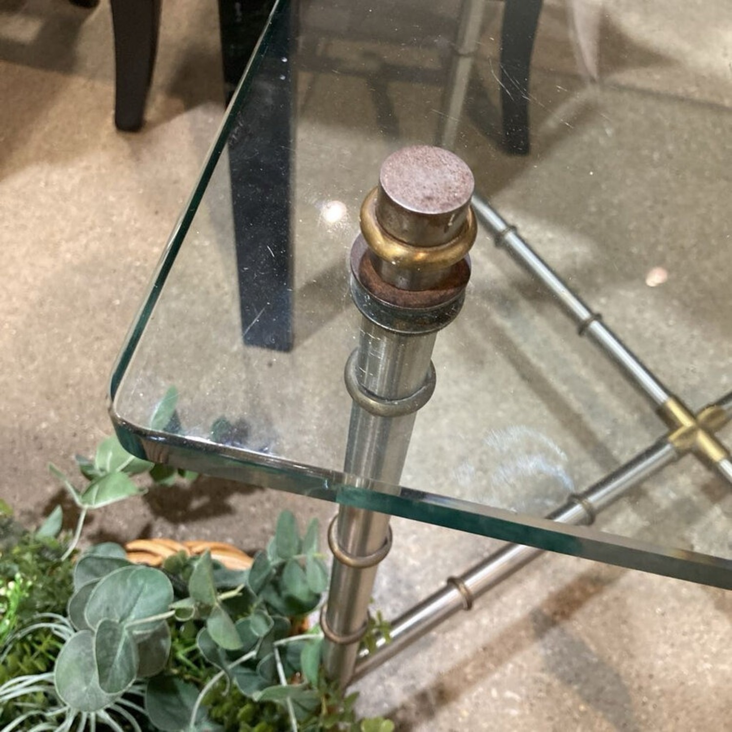 Metal Faux Bamboo Base W Glass Top Side Table - image-5