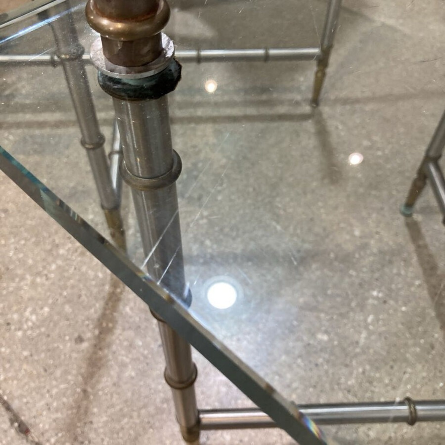 Metal Faux Bamboo Base W Glass Top Side Table - image-9