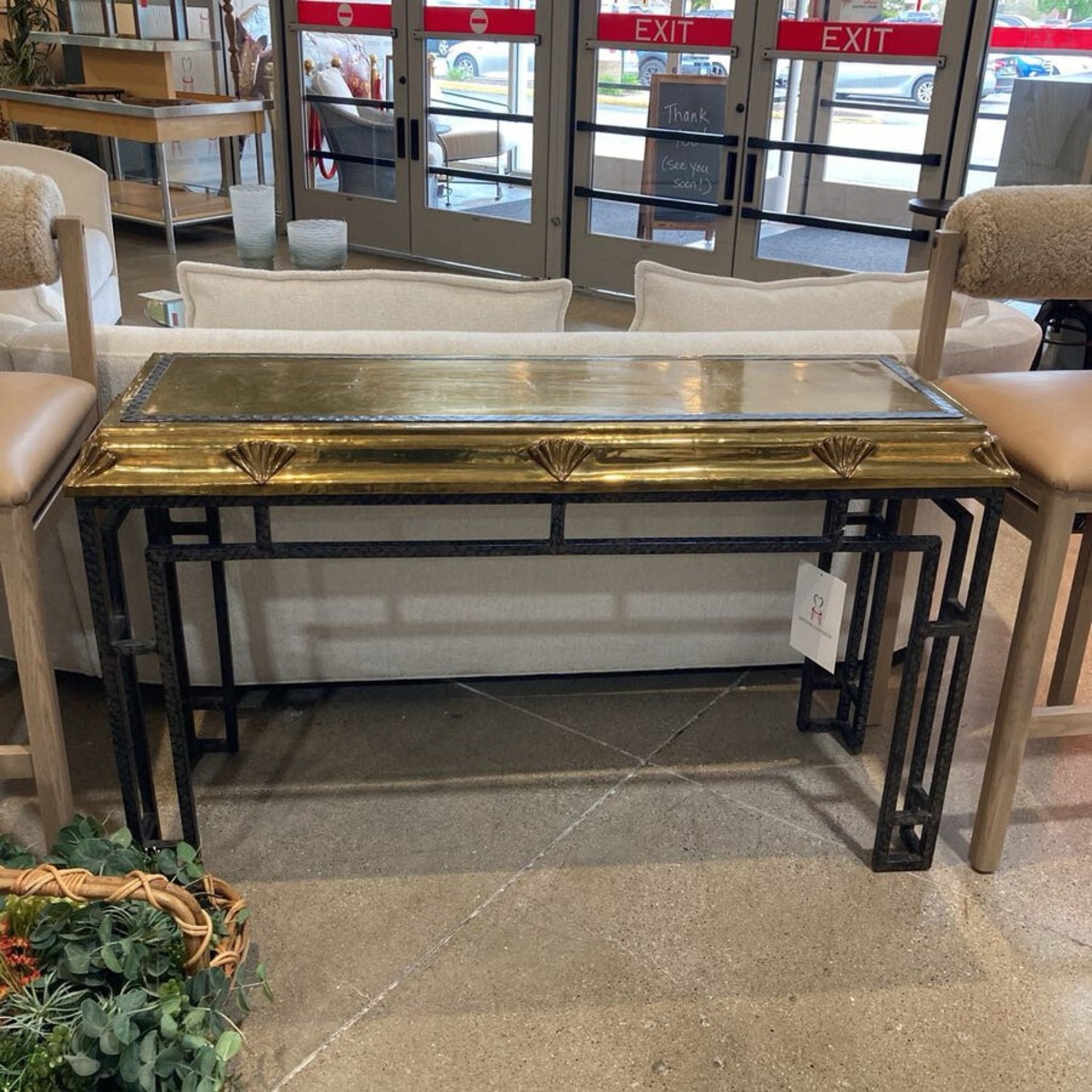 Art Deco Brass Shell Motif Console Table - image-2