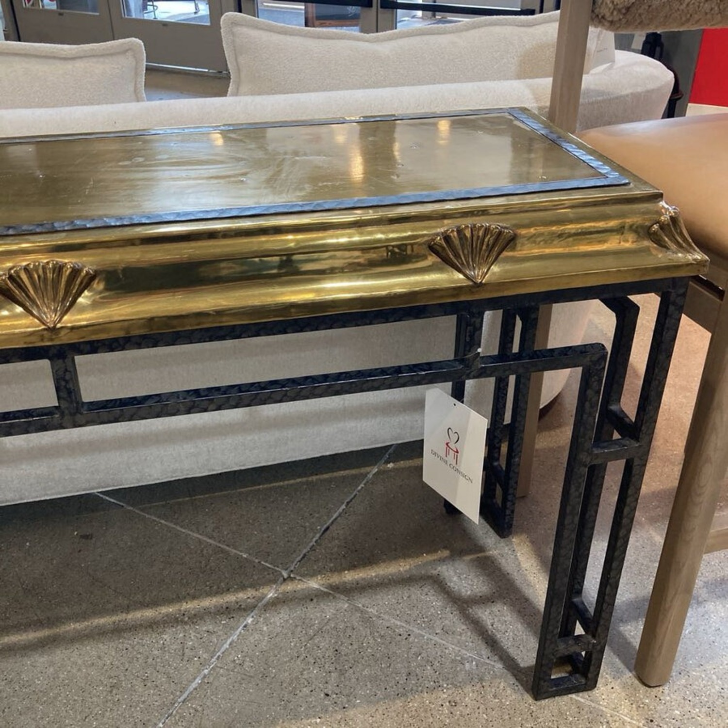 Art Deco Brass Shell Motif Console Table - image-3