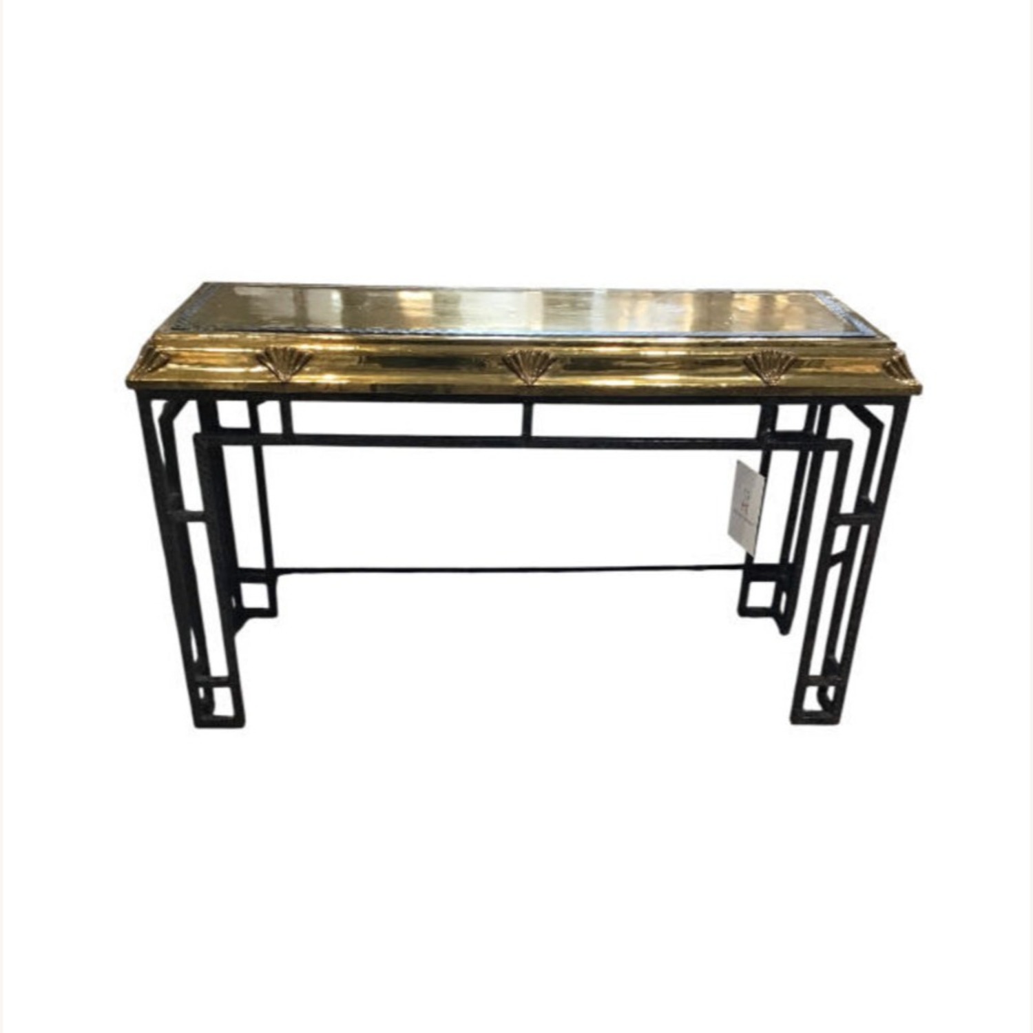 Art Deco Brass Shell Motif Console Table - image-1