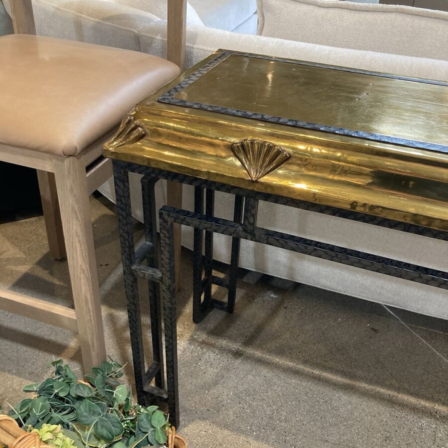 Art Deco Brass Shell Motif Console Table - image-4