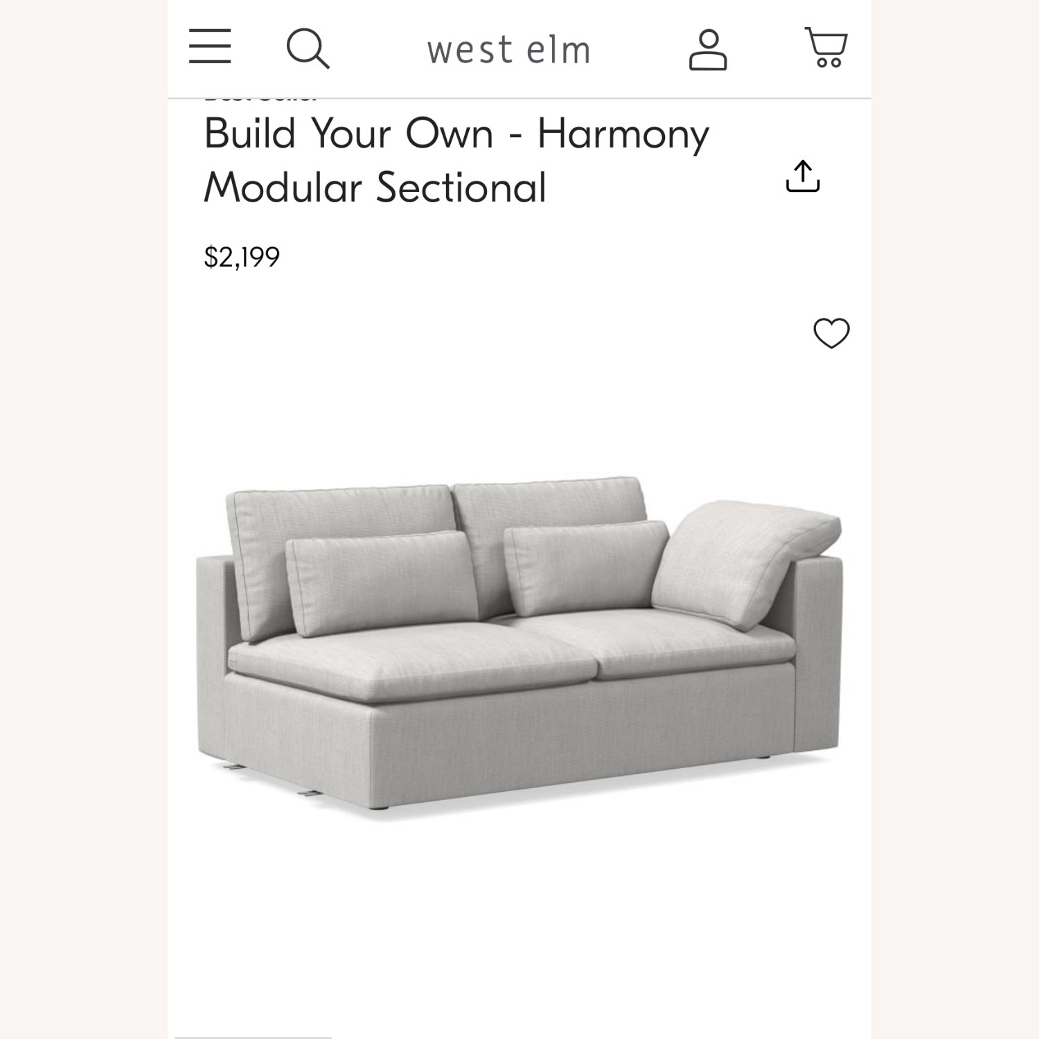 West Elm Harmony Light Gray Linen 2 Piece Sectional - image-3