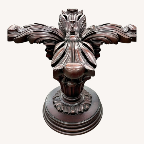 Used Glass Table Top With Decorative Wood Pedestal  for sale on AptDeco