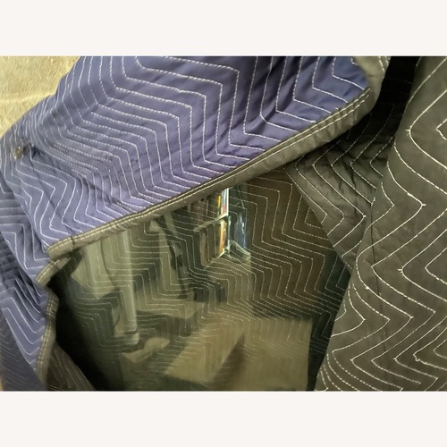 Used Glass Table Top With Decorative Wood Pedestal  for sale on AptDeco