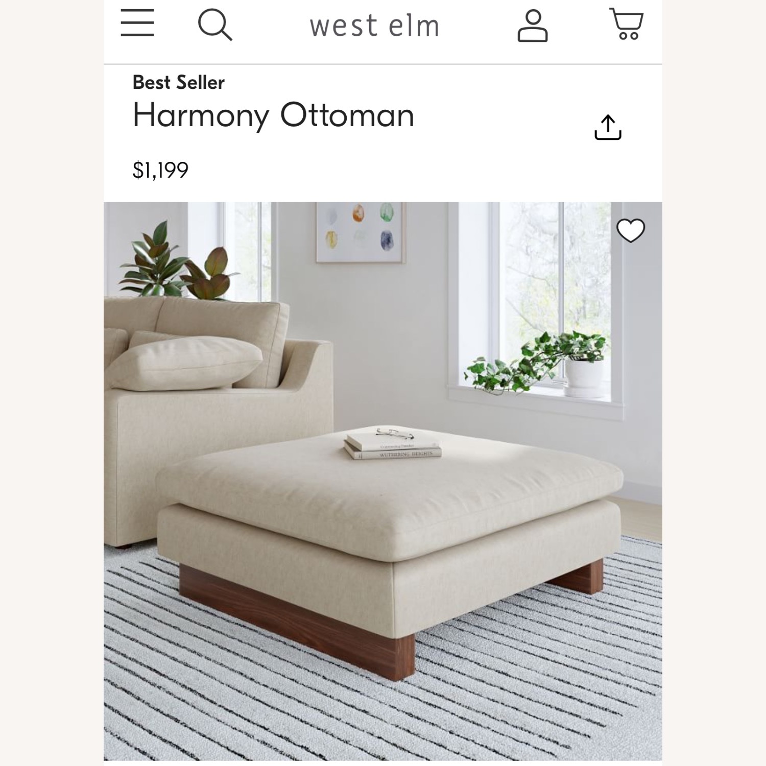 West Elm Harmony  Light Gray Linen Ottoman - image-2