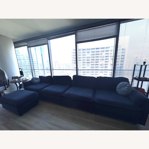 Used Wayfair Blue Suede 3+ Piece Sectional for sale on AptDeco