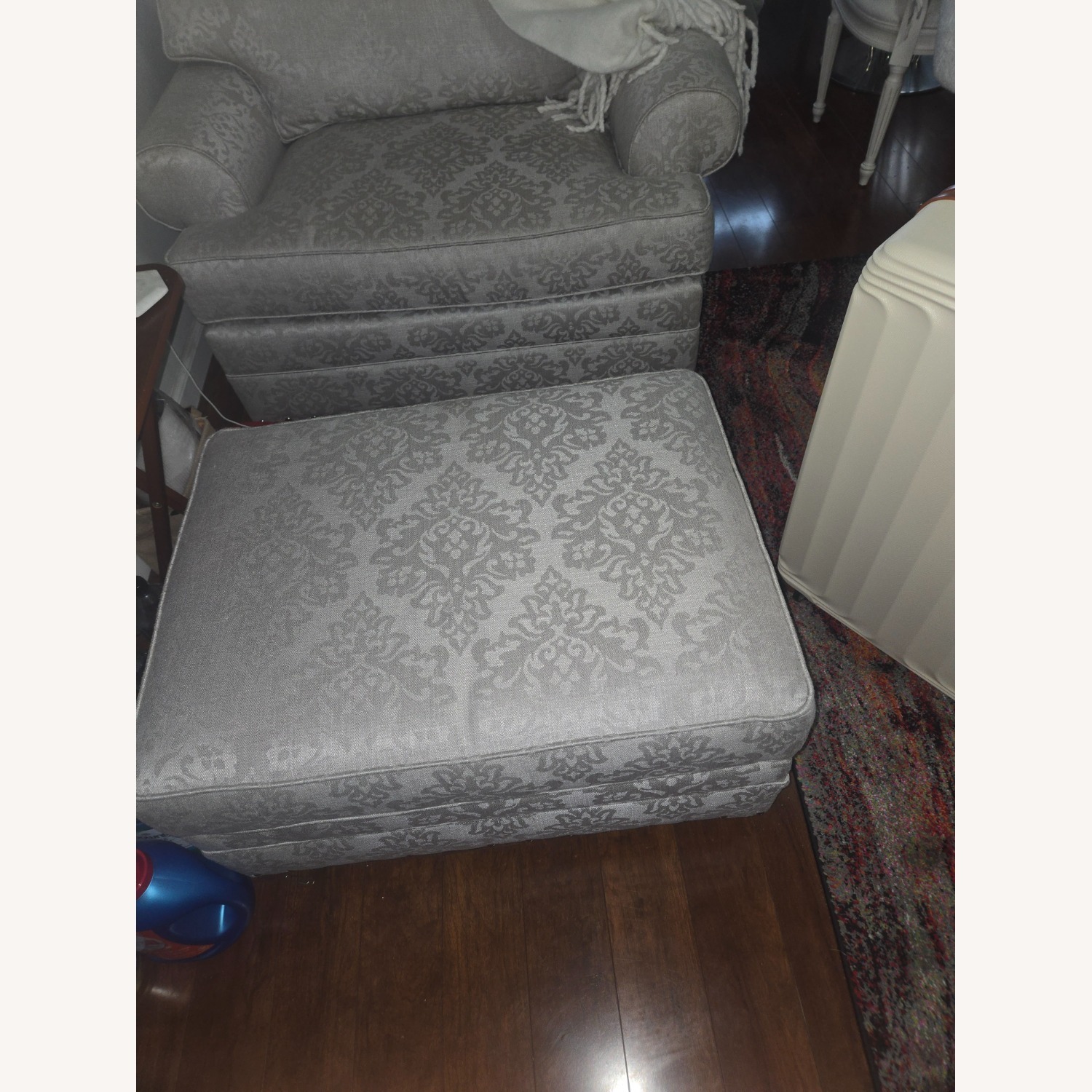 Light Gray Fabric Ottoman - image-2