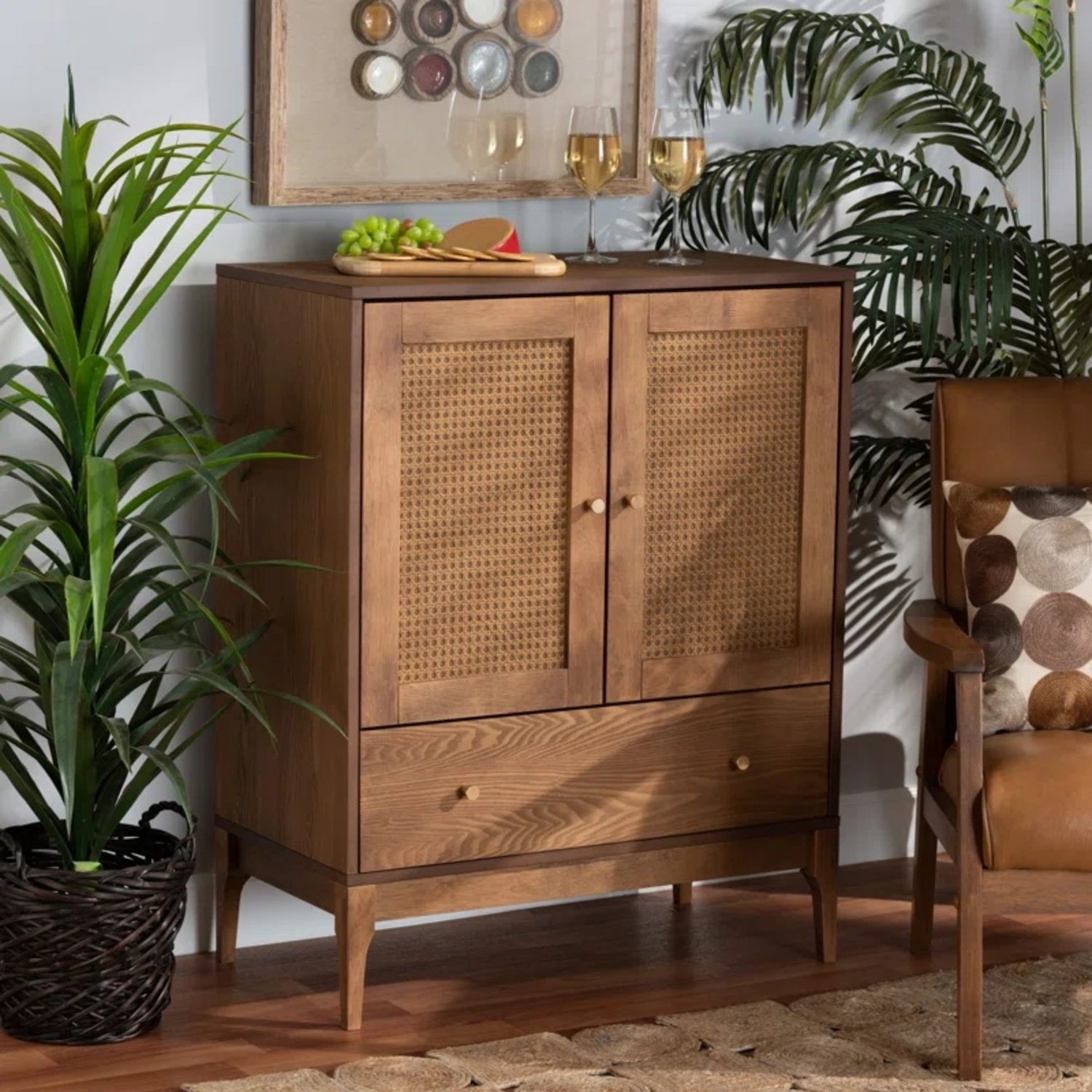 Mid-Century Modern Wood and Rattan Sideboard - image-6