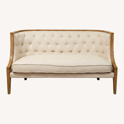 Used Beige Loveseat Couch W Wood Frame for sale on AptDeco