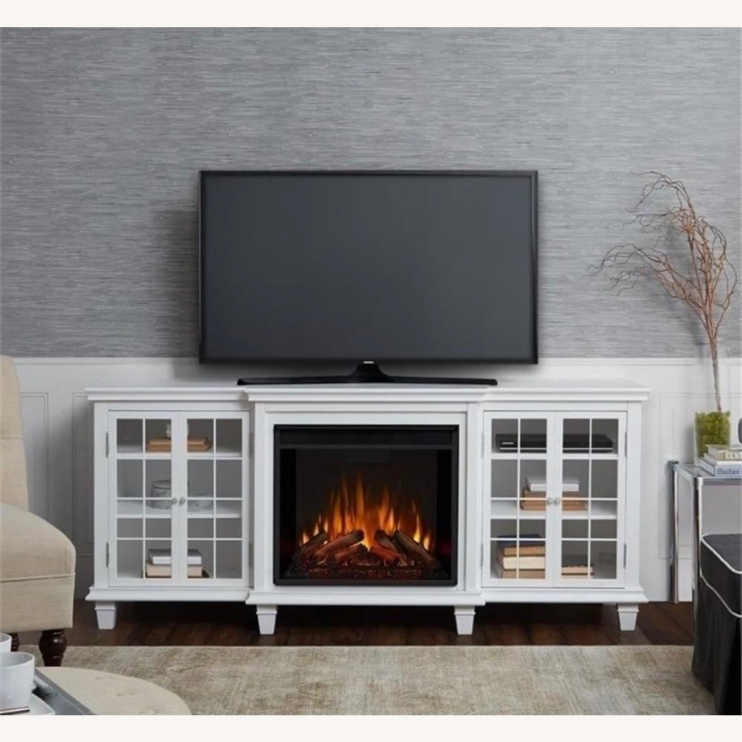 Real Flame White Wood Media Storage - image-1