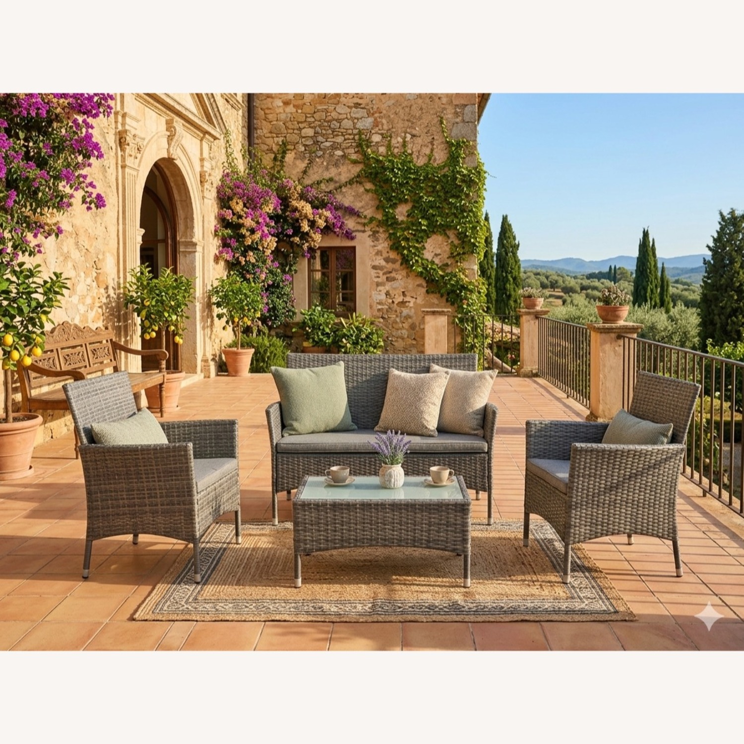 Light Gray Bamboo Patio Furniture - image-1