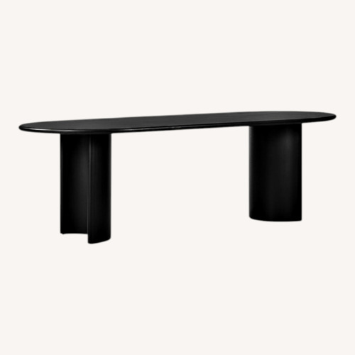 Used Crate & Barrel Black Acacia Wood Dining Table 94” for sale on AptDeco