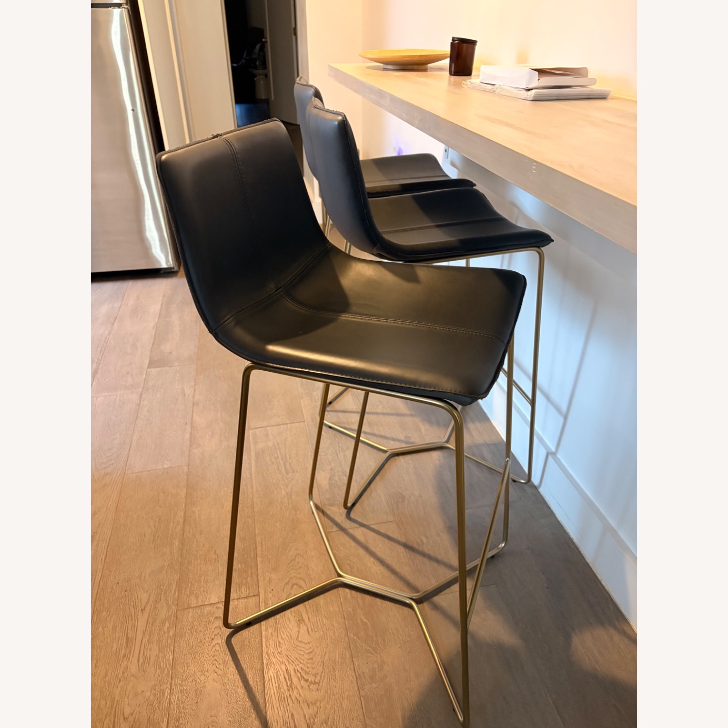 West Elm Navy Leather Bar Stools - image-2