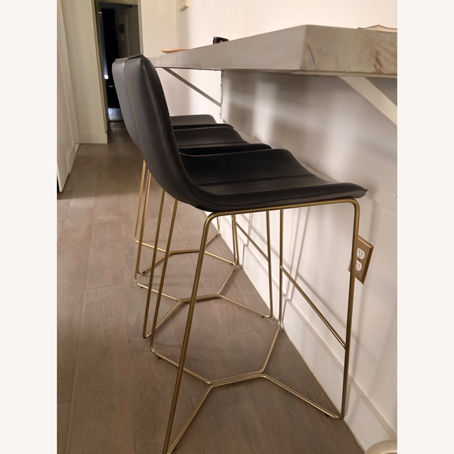 West Elm Navy Leather Bar Stools - image-3