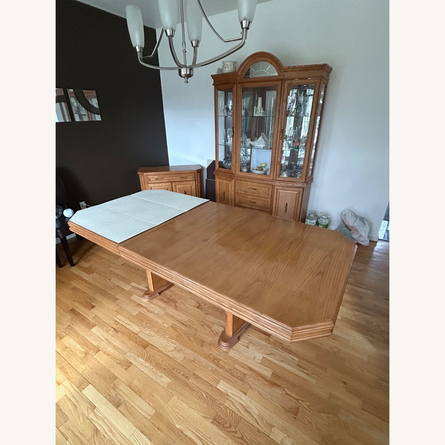 Oak Dining Room Set with 8 Leather Chairs - image-1