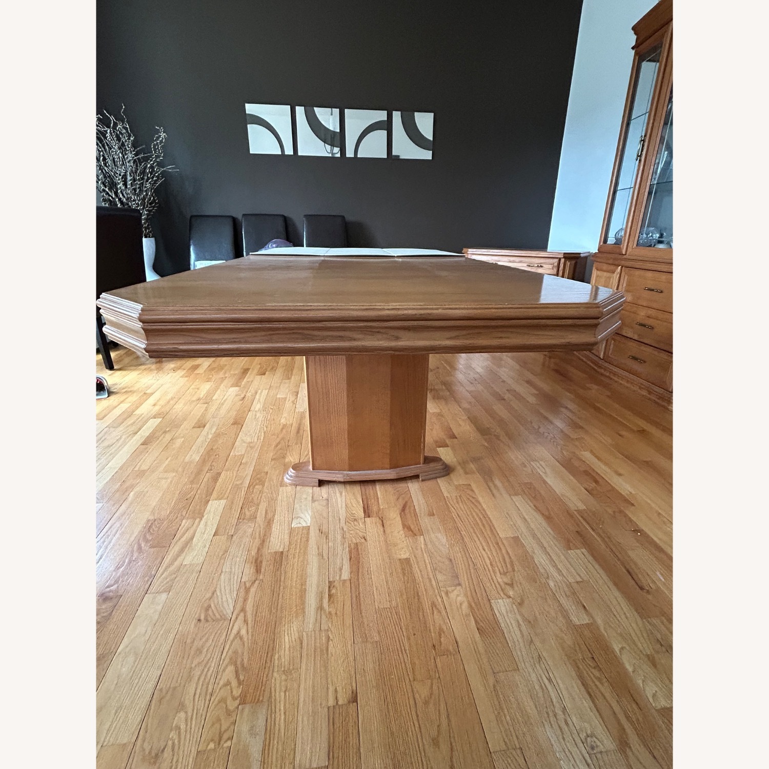 Oak Dining Room Set with 8 Leather Chairs - image-3