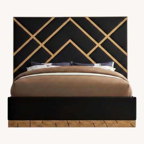 Used Amazon Black and Gold King Bed Frame for sale on AptDeco