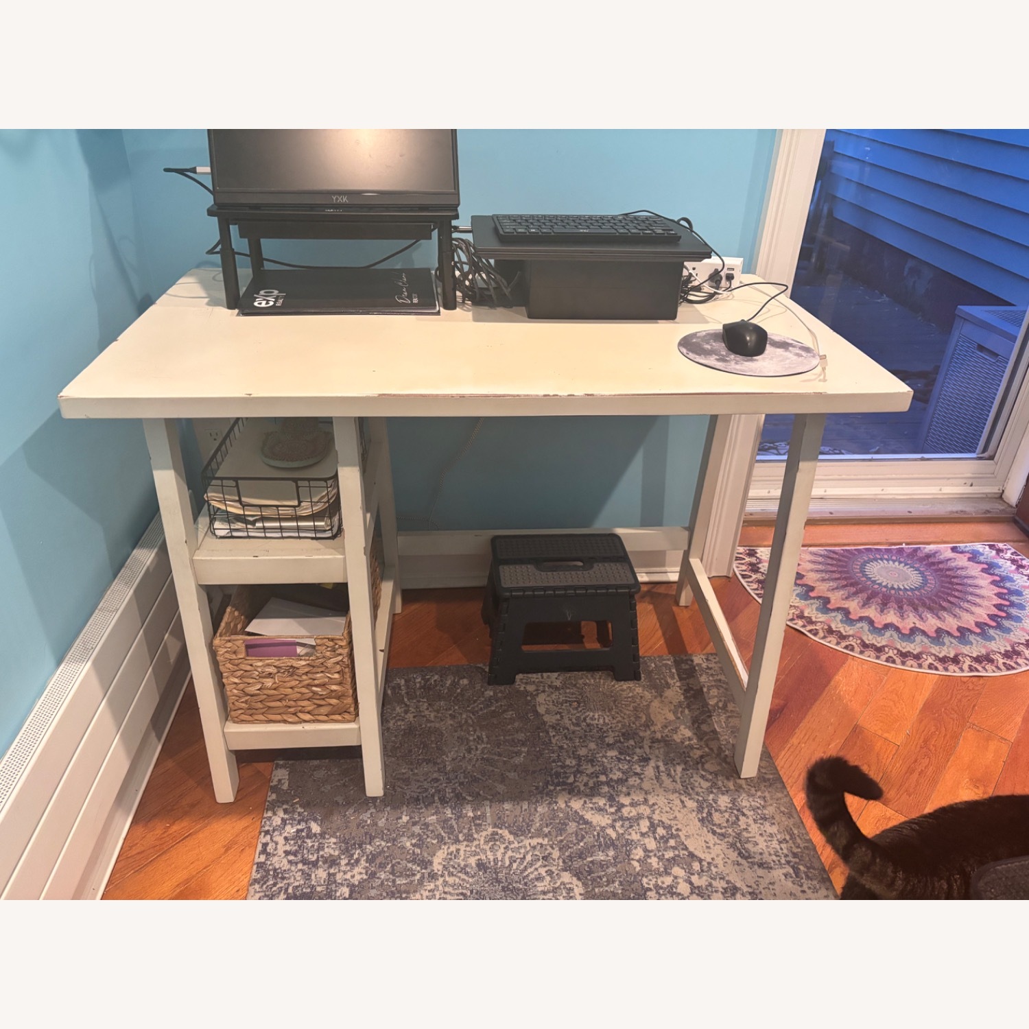 Mirimyn Distressed White Desk with Two Shelves - image-3
