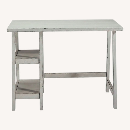 Used Mirimyn Distressed White Desk with Two Shelves for sale on AptDeco