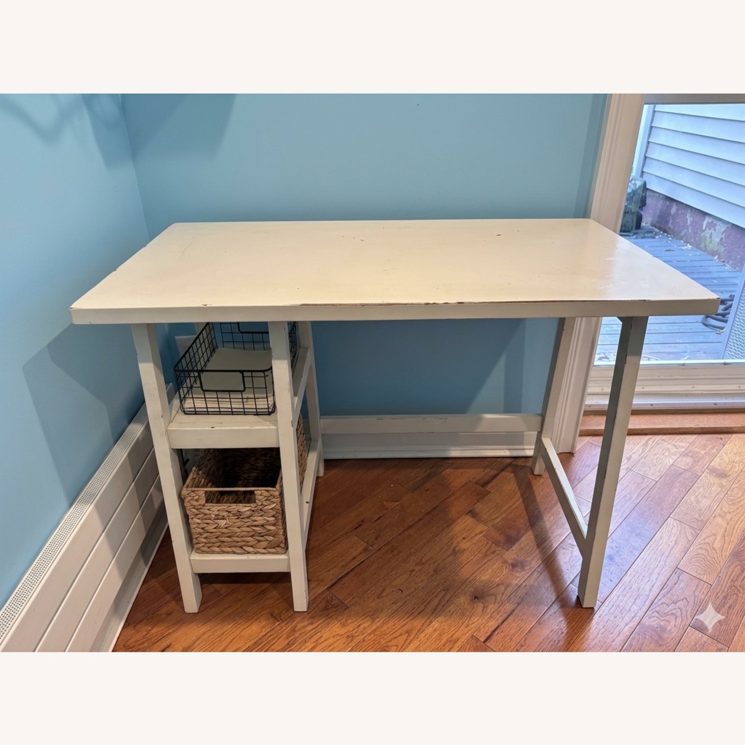 Mirimyn Distressed White Desk with Two Shelves - image-1