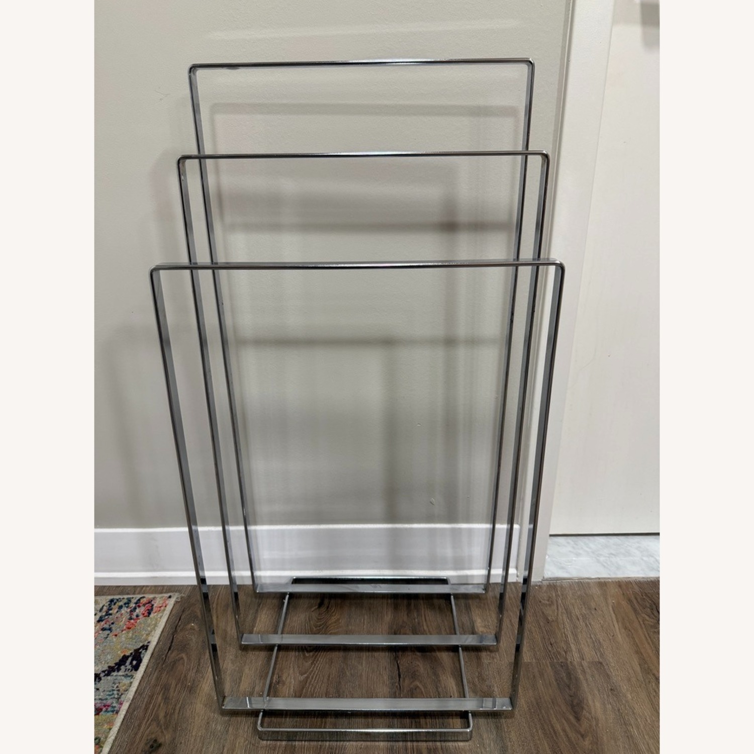 CB2 Polished Nickel 3 Rod Standing Towel Rack - image-3