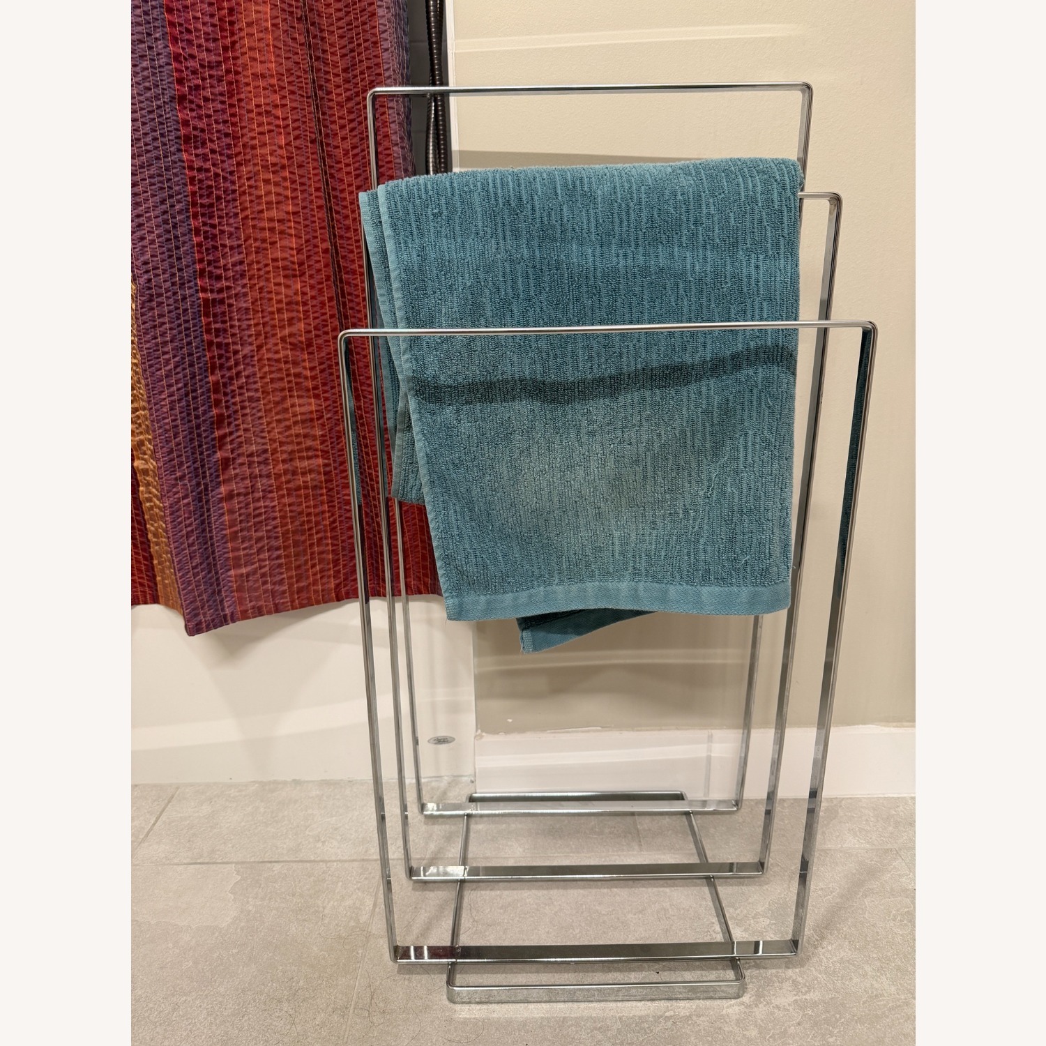 CB2 Polished Nickel 3 Rod Standing Towel Rack - image-2