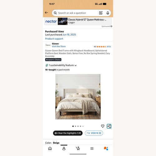 Used Amazon Bed Frame Queen Bed for sale on AptDeco