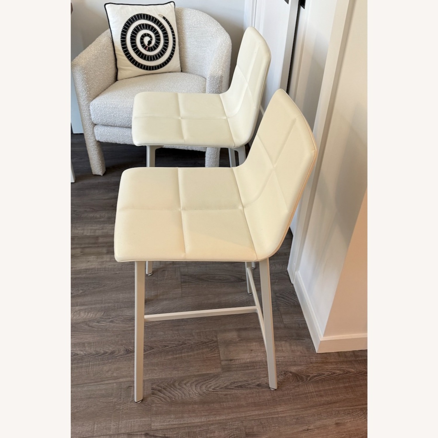 Blu Dot Cream Leather Between Us Stool, Set of 2  - image-3