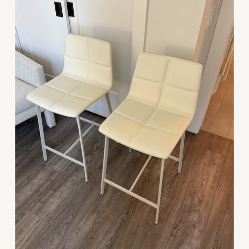 Used Blu Dot Cream Leather Between Us Stool, Set of 2  for sale on AptDeco