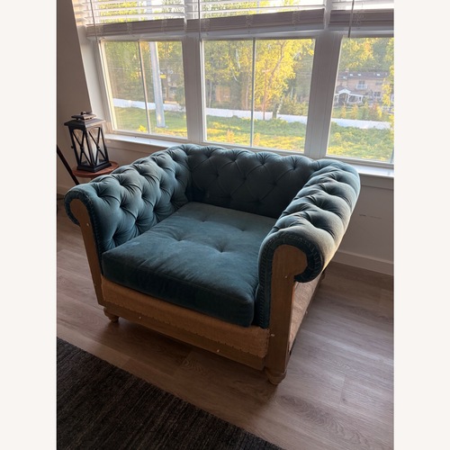 Used Restoration Hardware Blue Velvet Accent Chair for sale on AptDeco