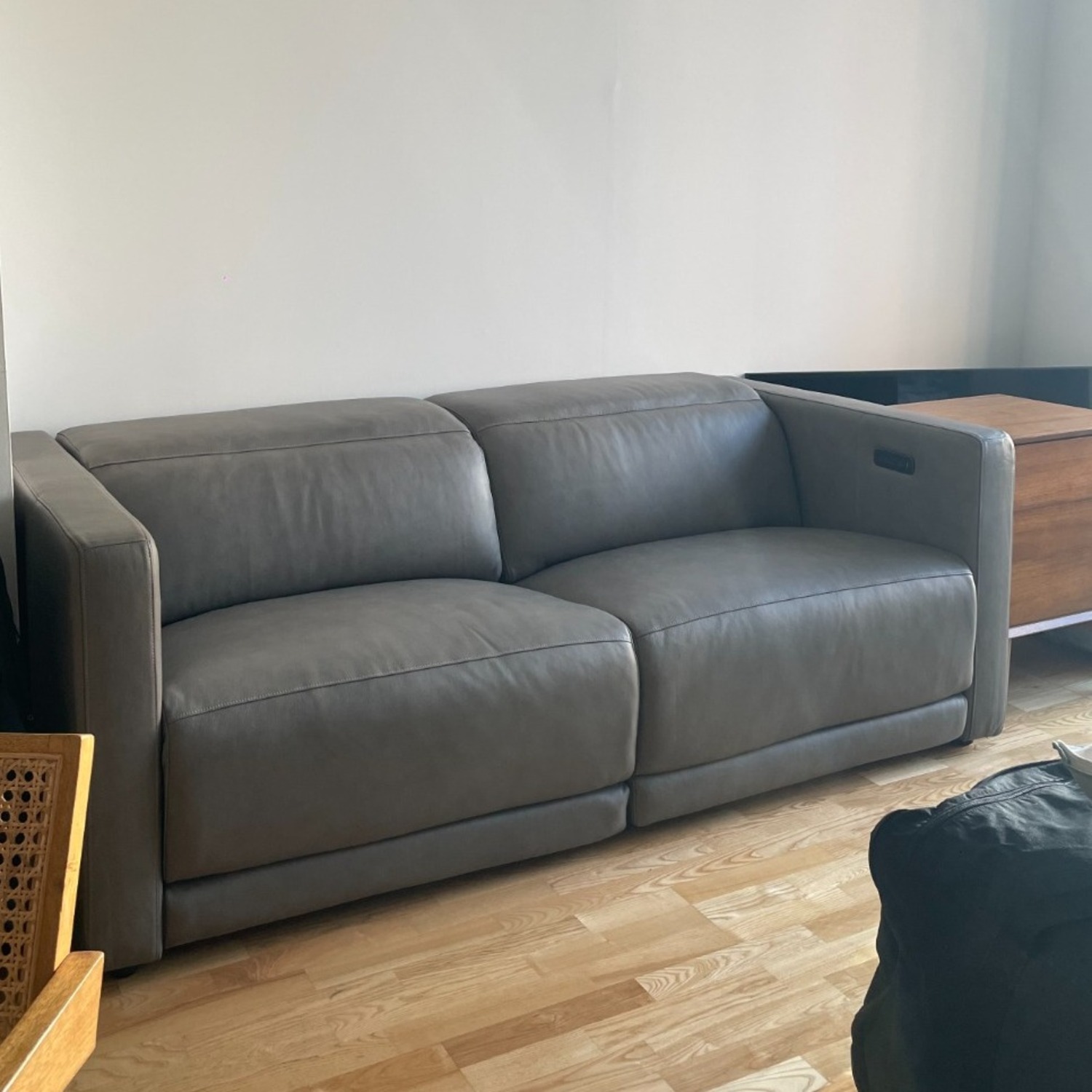 Crate & Barrel Drift Gray Leather Power Reclining Sofa - image-3