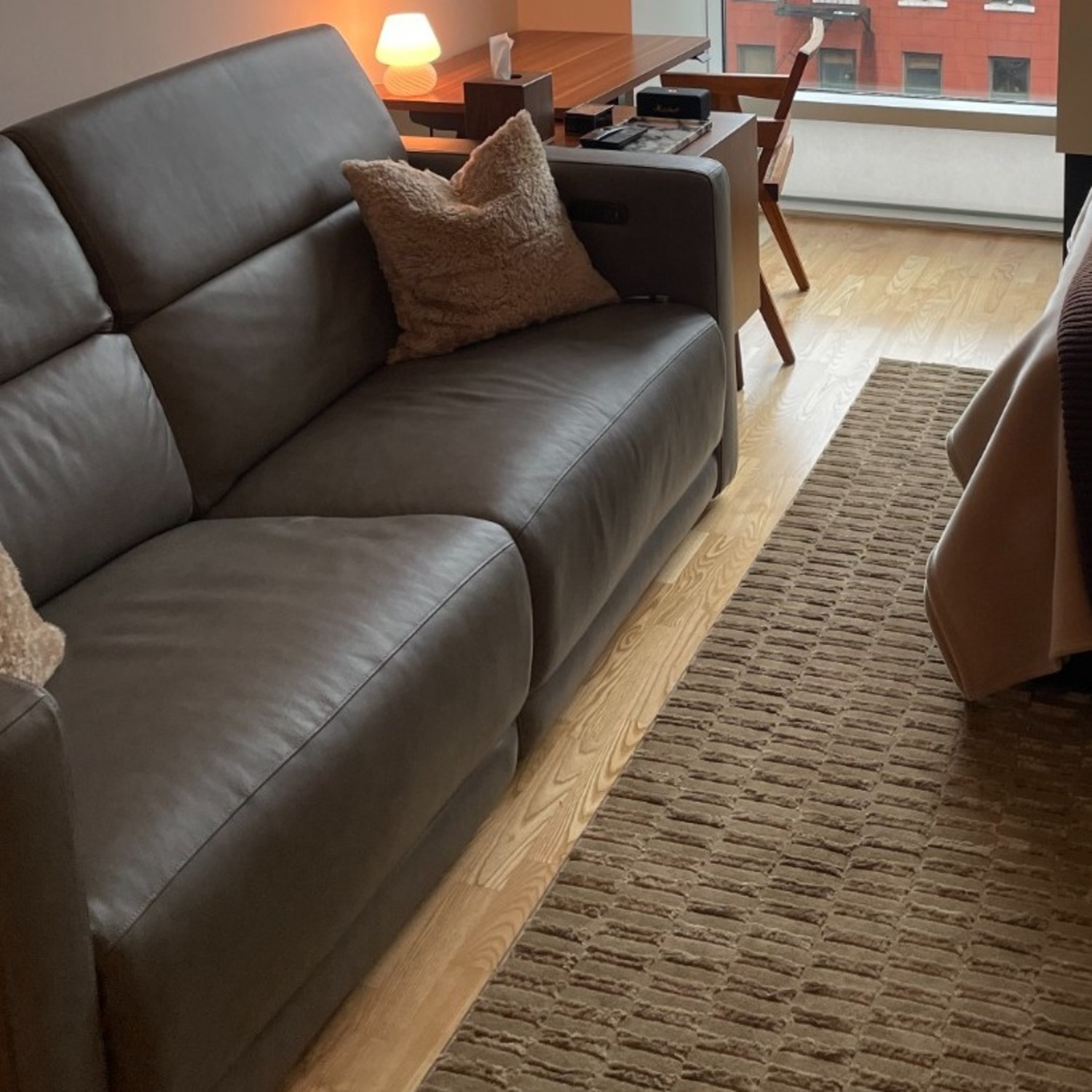 Crate & Barrel Drift Gray Leather Power Reclining Sofa - image-2