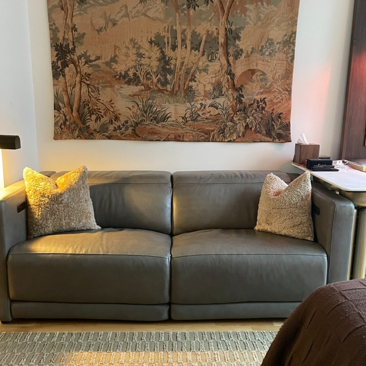 Crate & Barrel Drift Gray Leather Power Reclining Sofa - image-1