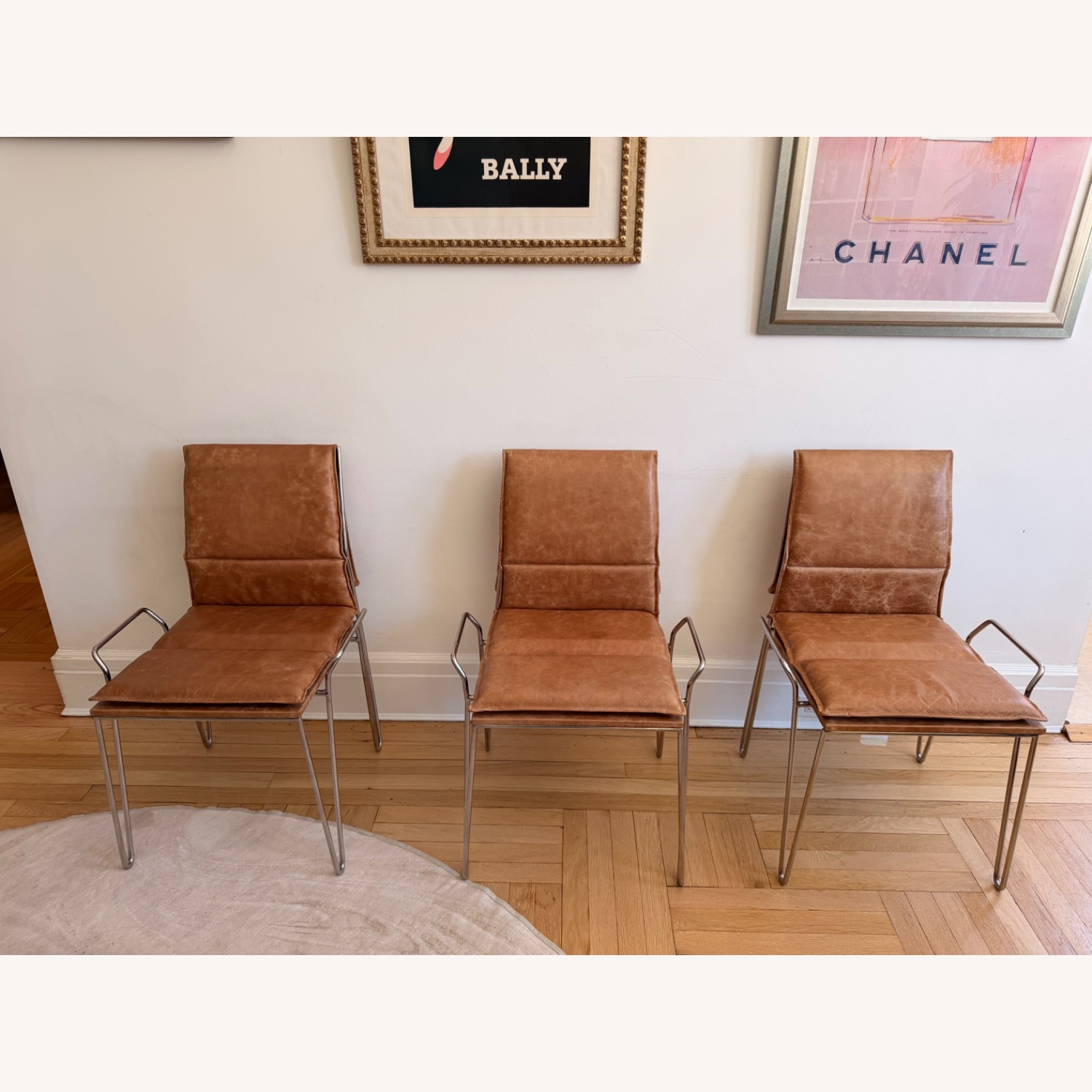 CB2 Sottile Brown Leather Chrome Chairs - image-1