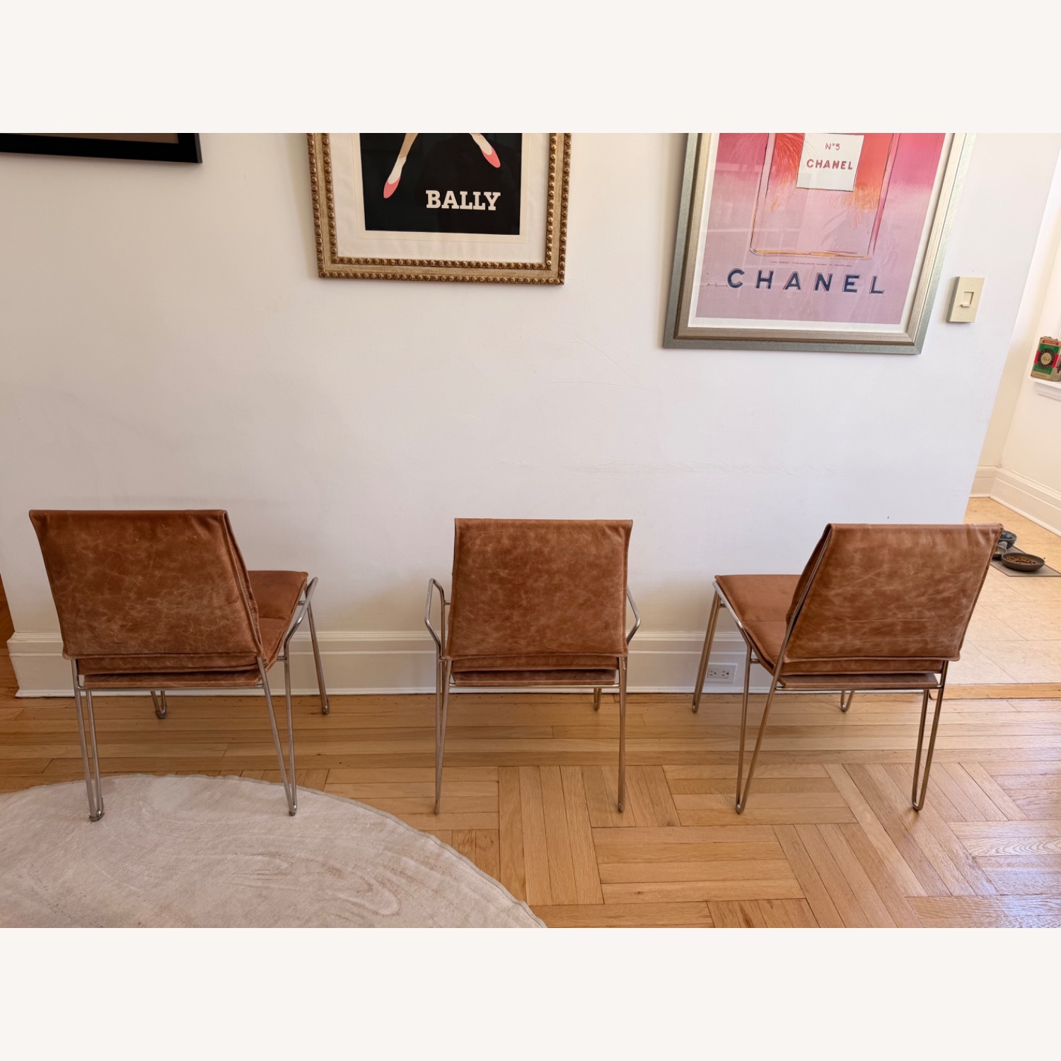CB2 Sottile Brown Leather Chrome Chairs - image-4