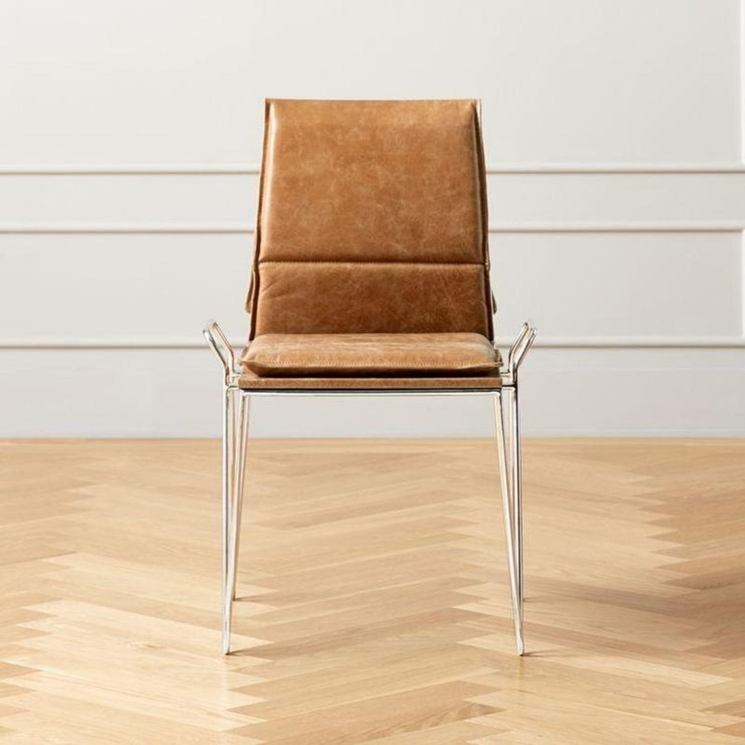 CB2 Sottile Brown Leather Chrome Chairs - image-8
