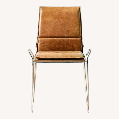 Used CB2 Sottile Brown Leather Chrome Chairs for sale on AptDeco