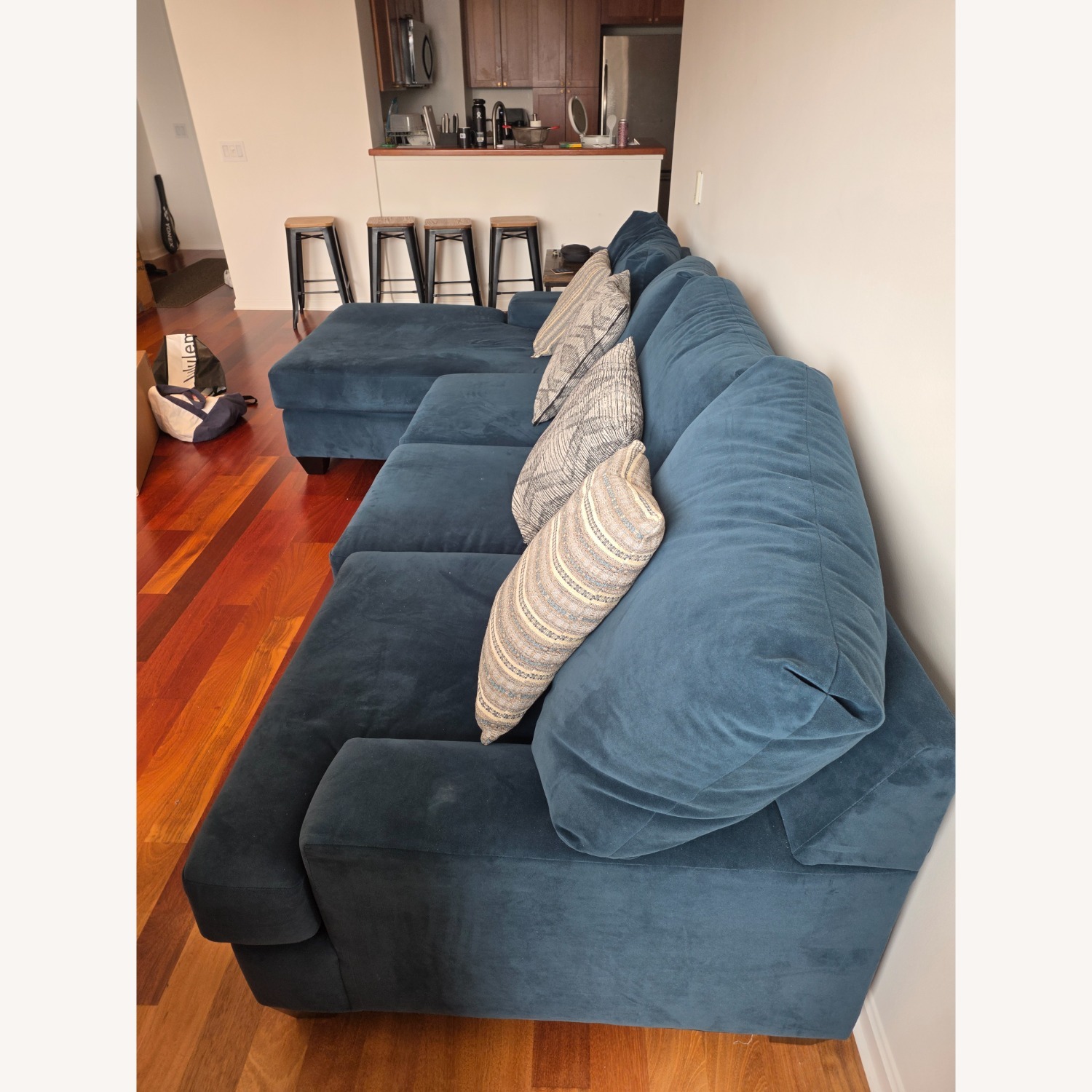 Living Spaces Harper Blue 3+ Piece Sectional - image-4