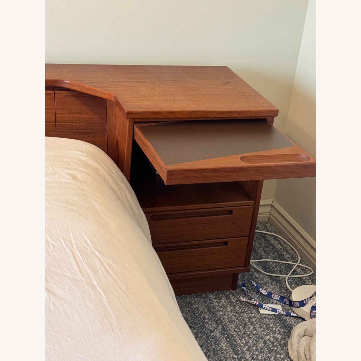 Mid Century King Bed with Attached Nightstands - image-3