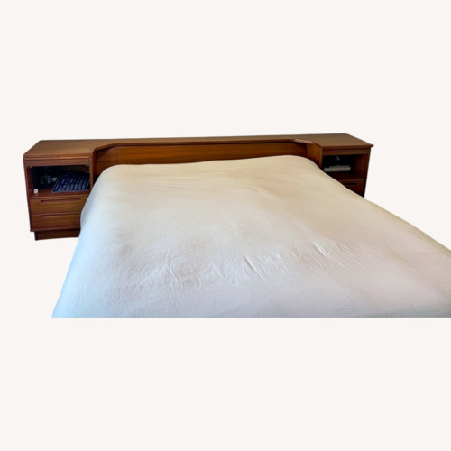 Used Mid Century King Bed with Attached Nightstands for sale on AptDeco