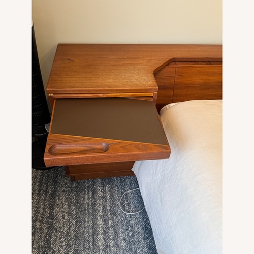 Used Mid Century King Bed with Attached Nightstands for sale on AptDeco