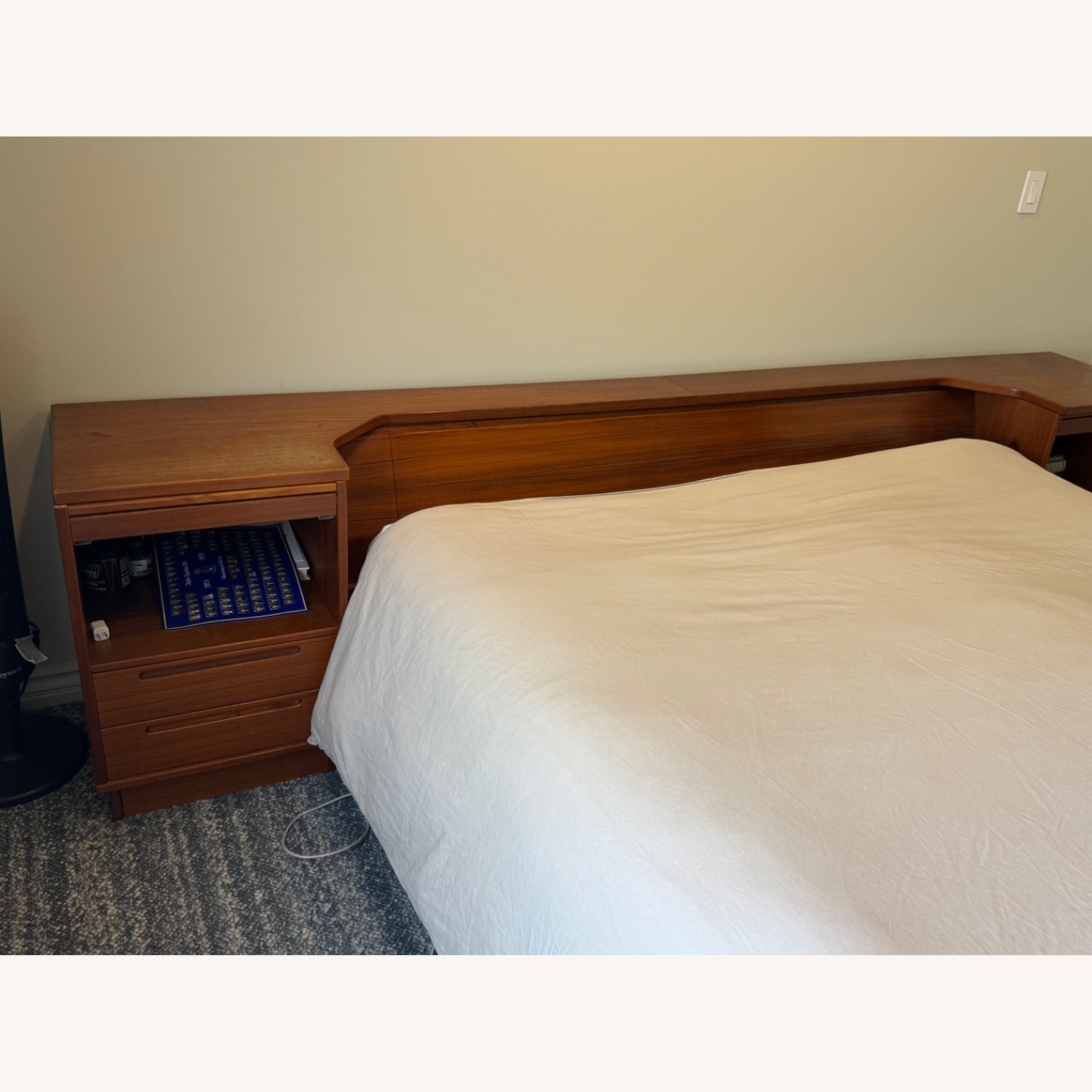 Mid Century King Bed with Attached Nightstands - image-2