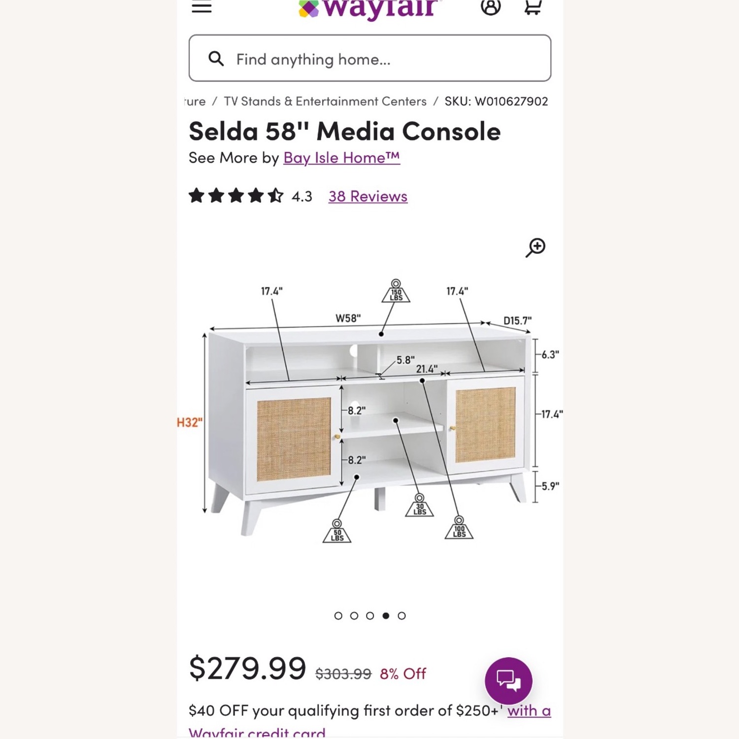 Wayfair Bay Isle Home White Rattan Media Console - image-4
