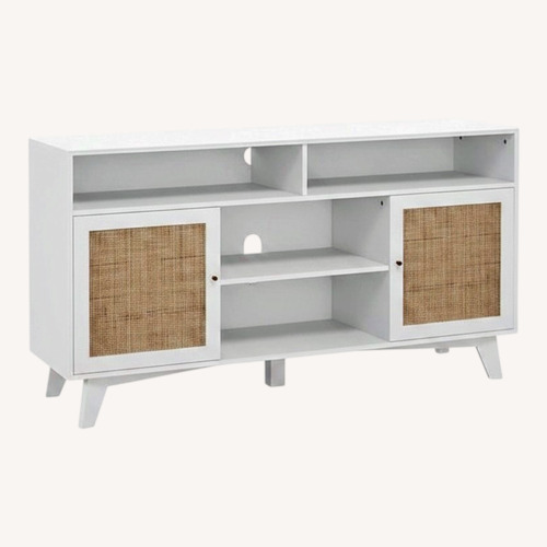 Used Wayfair Bay Isle Home White Rattan Media Console for sale on AptDeco