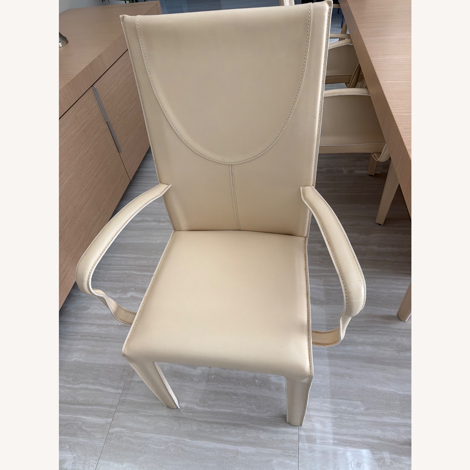 Ivory Italian Leather Dining Chairs - image-1