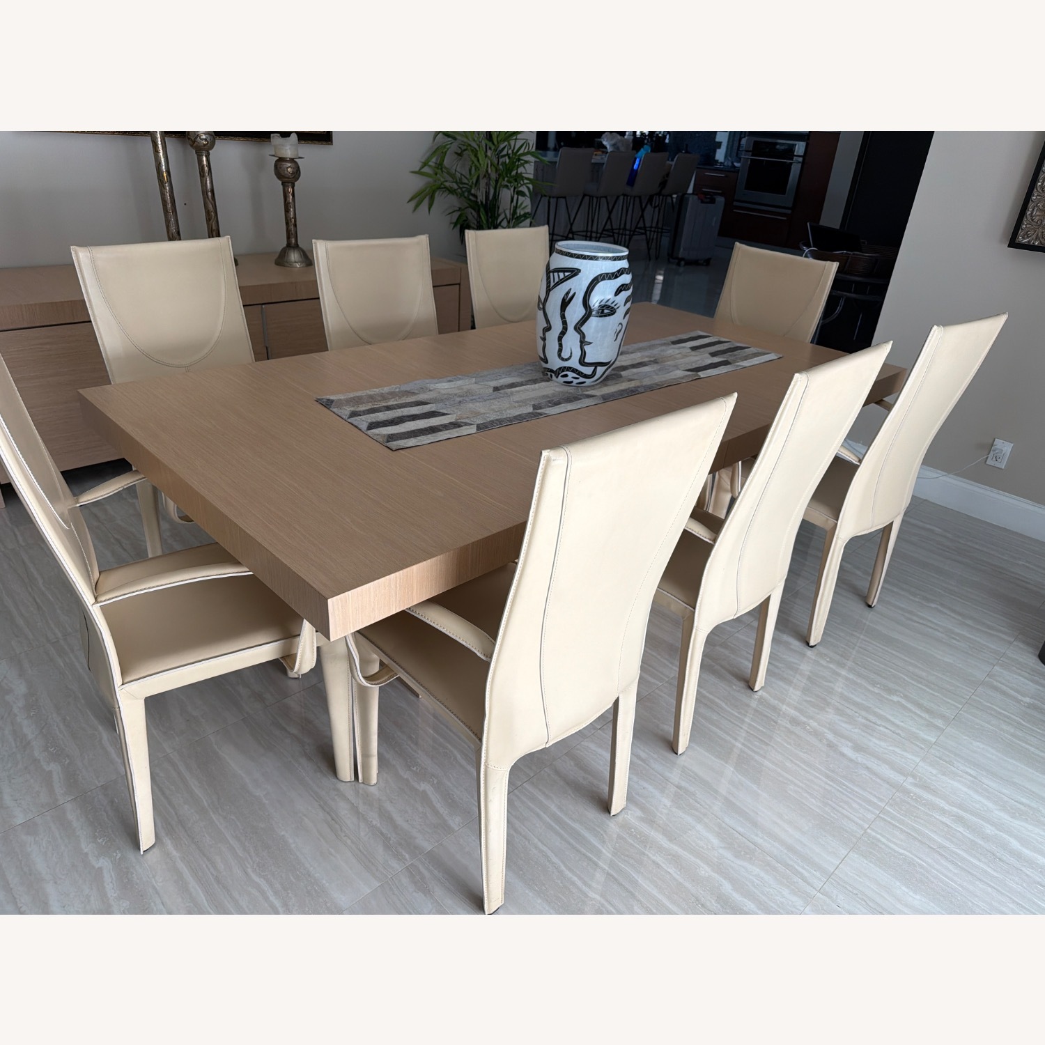 Ivory Italian Leather Dining Chairs - image-4